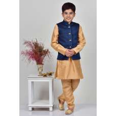 Navy Blue Indian Boys Jamawar Waistcoat