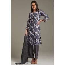 Grey Floral Printed Designer Salwar Kameez