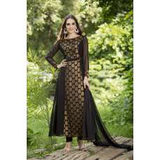 Black A Line Dress Gold Brocade Designer Suit  Anarkali Readymade