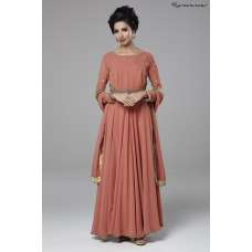 DARK PEACH INDIAN EVENING WEAR FLARED GOWN