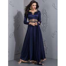 Beautiful Blue Satin Long Dress Evening Gown