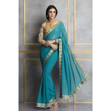 ZACS-66 TEAL BLUE GEORGETTE AND NET PARTY WEAR SAREE