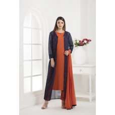 NAVY BLUE FRONT SLIT JACKET STYLE GEORGETTE READY MADE SUIT 