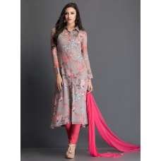 Pink Summer Floral Printed Shirt Dress Readymade Suit 