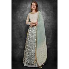 Cream & Aqua Marine Designer Desi Lehenga Dress