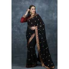 Black & Maroon Blouse Wedding Saree Ethnic Sari Shopping Online UK