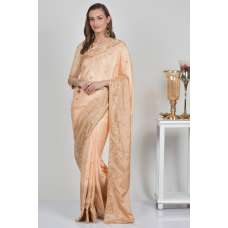 Beige Pakistani Designer Silk Saree