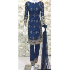 Dark Teal Charcoal Linen Readymade Pakistani Suit Large 