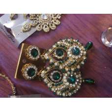 GREEN EMERALD WITH GOLD DIAMOND INDIAN EARRINGS 