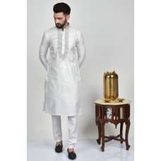 Cream Embroidered Mens Ethnic Kurta Pajama