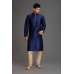 NAVY BLUE AND BEIGE AFGHANI LOOK MENSWEAR PAJAMA KURTA SUIT