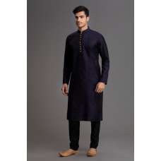 NAVY BLUE SELF PRINTED READYMADE KURTA PAJAMA SUIT