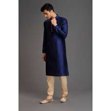 NAVY BLUE AND BEIGE AFGHANI LOOK MENSWEAR PAJAMA KURTA SUIT