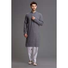 GREY READY TO WEAR PAKISTANI MEN KURTA SHALWAR SUIT