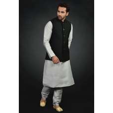  Grey Kurta Black Waistcoat With Pajama Pakistani Eid Suit