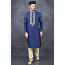 CLASSIC BLUE INDIAN MEN'S FESTIVE KURTA PAJAMA SUIT