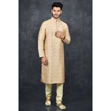 Coral Peach Jacquard Embroidered Ethnic Men’s Readymade Kurta Pajama