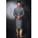 GREY & BEIGE BROCADE STYLISH INDIAN WEDDING KURTA PYJAMA