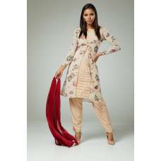 PEACH FASHIONABLE JACKET STYLE FLORAL PRINTED SALWAR SUIT