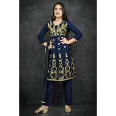 Navy Blue Frock Style Kurti Salwar Suit