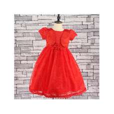 GIRLS RED BOLERO EMBOSSED TULLE DRESS (3-13 YEARS)