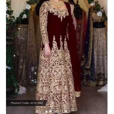 MAROON INDIAN DESIGNER BRIDAL WEDDING GOWN