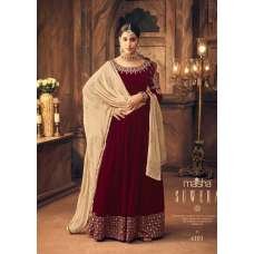 MAROON INDIAN DESIGNER FALKEN VELVET ANARKALI GOWN ( 2-3 weeks delivery ) 