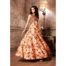 Orange Fancy Wedding Gown Floral Printed Anarkali Suit