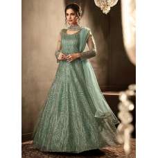 SAGE GREEN DESI WEDDING WEAR BRIDAL GOWN