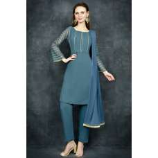 Mosaic Blue Straight Cut Kurti & Capri Suit Set