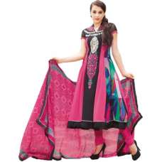 Black & Pink Georgette Frock Churidar Suit