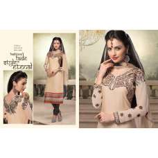 Cream and Black BEAUTIFUL NITA PARTY WEAR LONG STRAIGHT SALWAR KAMEEZ