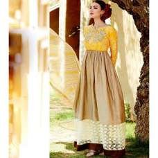 Beige and Yellow Heer By Kimora GEORGETTE Anarkali Suit