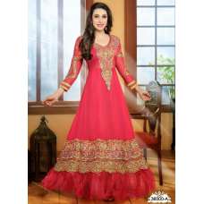 Nonpareil Floor Touch Georgette Anarkali Karishma Kapoor Light-Red