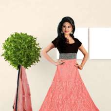 Black and Peach  Embroidered Floor Length Anarkali Suit