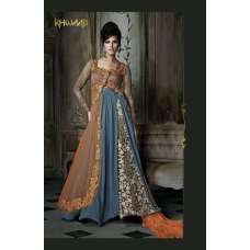 Blue & Orange Wedding Gown Indian Designer Anarkali Dress