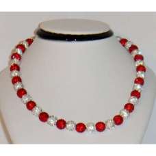 BEAUTIFUL NEW RED AND SILVER WHITE CRYSTAL NECKLACE