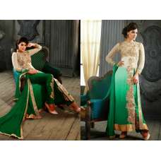 5001-B WHITE AND GREEN KESARI ARYAA GEORGETTE PARTY WEAR SUIT