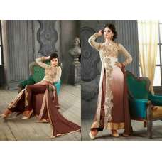 5001-D WHITE AND BROWN KESARI ARYAA GEORGETTE PARTY WEAR SUIT