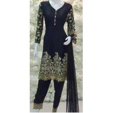 Black Pakistani Designer Peplum Linen Salwar Suit