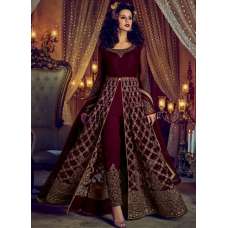 MAROON NIRVANA 5201 EMBROIDERED SLIT STYLE ANARKALI SEMI STITCHED GOWN ( DELIVERY IN 2 WEEKS )