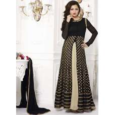 Black & Gold Indian Evening Wear Slit Style Gown