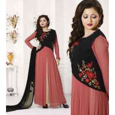 Coral Red Front Slit Jacket Style Anarkali Dress