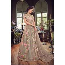 GREY HEAVY EMBROIDERED INDIAN WEDDING & EVENING GOWN 