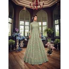 SAGE GREEN HEAVY EMBROIDERED INDIAN WEDDING & EVENING GOWN 